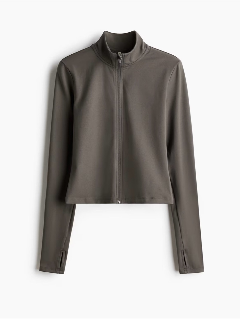 H&M Cropped Zip-Front Bomber Jacket - Gray